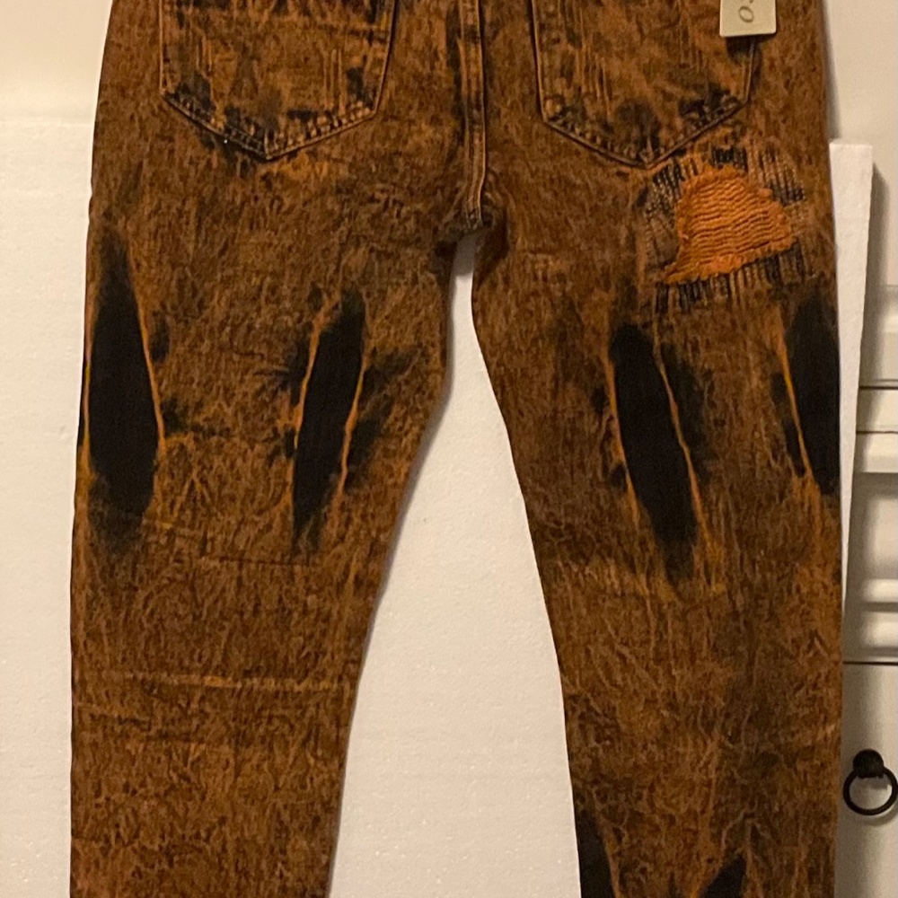 Men’s distressed , ripped, holes, patched European vintage style new jeans - Picture 2 of 3